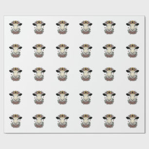 Floral Cow Head Vintage Engraving Design_1 Wrapping Paper