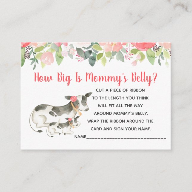 Floral Cow How Big Is Mommy's Belly Girl Shower Enclosure Card (Front)