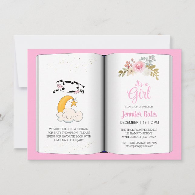  Floral Cow Over the Moon Theme Baby Shower     Invitation (Front)