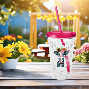 Floral cow personalized acrylic tumbler
