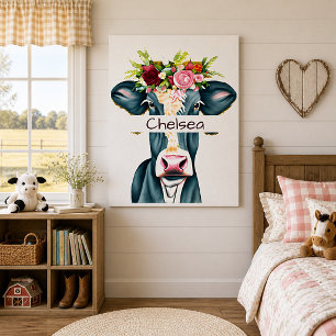 Floral cow personalized  poster