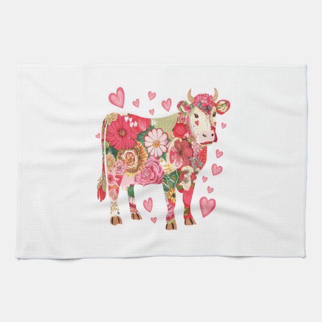 Floral Cow Png, Cute Cow Design Png Kitchen Towel (Horizontal)