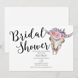 Floral Cow Skull Boho Bridal Shower Invitation