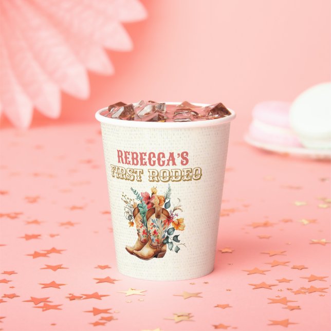 Floral Cowboy Boots 1st Rodeo Birthday Paper Cups (Insitu)