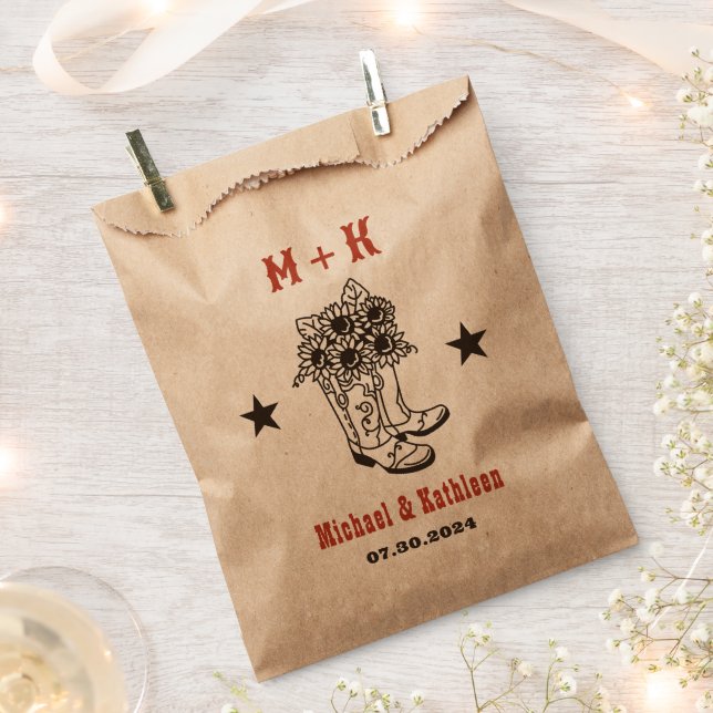 Floral Cowboy Boots Western Country Rustic Wedding Favour Bag (Clipped)
