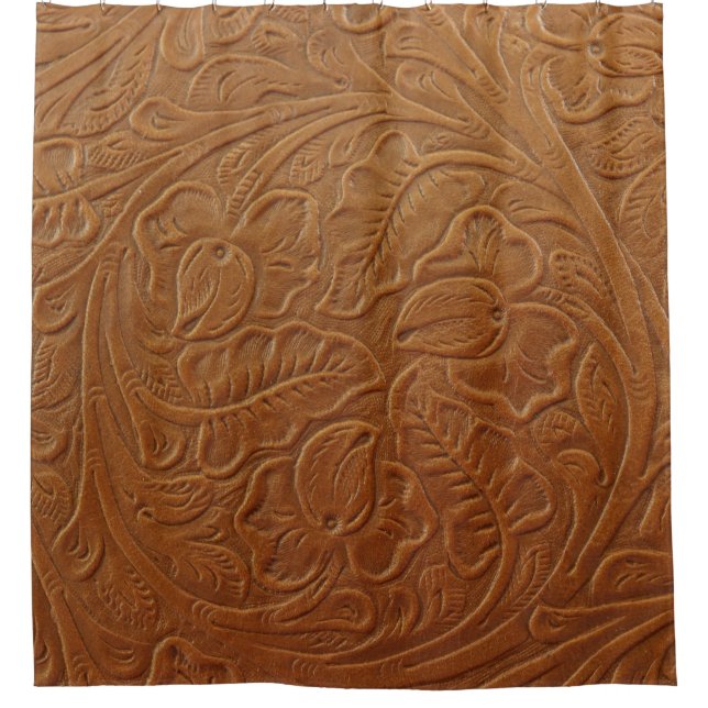 Floral cowboy western decor, tan brown leather. (Front)