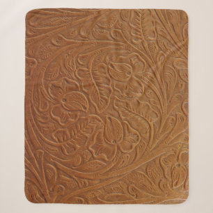 Floral cowboy western decor, tan brown leather. sherpa blanket