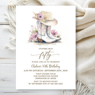 Floral Cowgirl Boots and Hat 50th Birthday Party Invitation