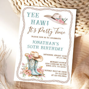 Floral Cowgirl Boots and Hat Birthday Invitation 