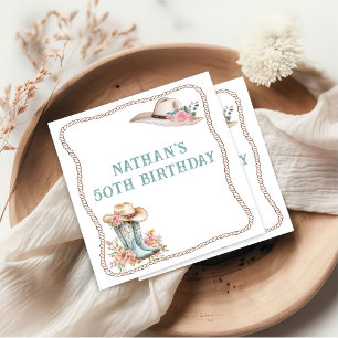 Floral Cowgirl Boots and Hat Birthday Paper Napkin