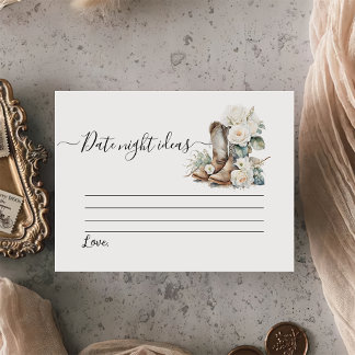Floral Cowgirl Boots Bridal Shower Date Game Enclosure Card