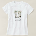 Floral Cowgirl Boots Bride Posse Custom T-Shirt<br><div class="desc">Round up your bride posse in style with this watercolor cowgirl boots tee—perfect for western-themed bachelorette weekends, rustic ranch getaways, or country-chic celebrations. Featuring soft floral boots and a custom script name, it’s made for brides and their friends who bring the boots and the beauty. Coordinate the crew and make...</div>