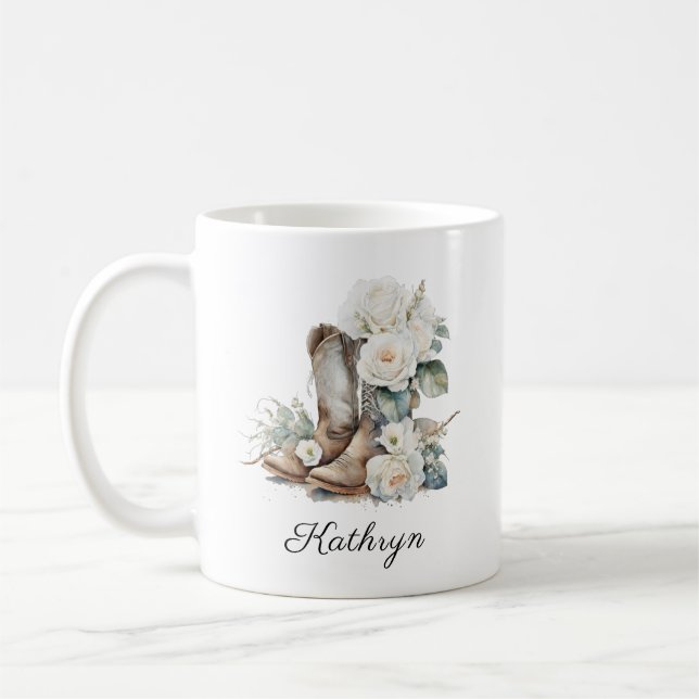 Floral Cowgirl Boots Peonies Personal Coffee Mug (Left)
