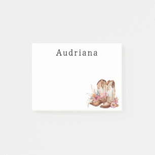 Floral Cowgirl Boots Personalized Name Post-it Notes