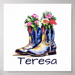 Floral cowgirl boots personalized poster