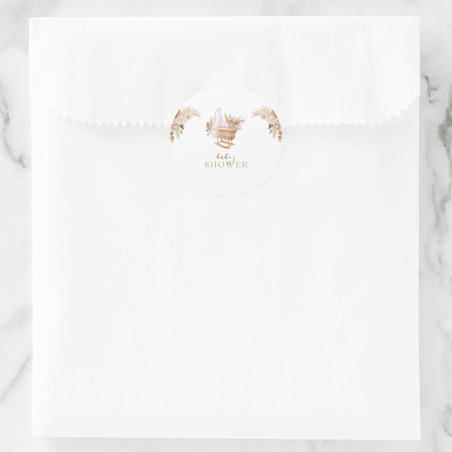 Floral Cradle Baby shower  Classic Round Sticker (Bag)