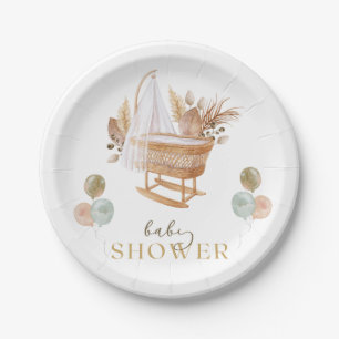 Floral Cradle Baby Shower Fall Paper Plate