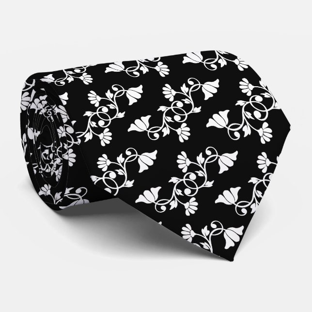 Floral Cravate noir et blanc (Roulé)