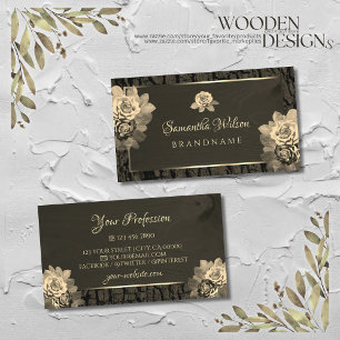 Floral Cream Gold Dark Brown Wood Grain Tree Bark Business Card