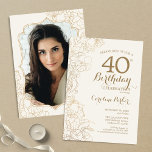 Floral Cream Gold Photo 40th Birthday Party Invitation<br><div class="desc">Floral Ivory Cream Gold Photo 40th Birthday Party Invitation. Minimalist modern design featuring botanical outline drawings accents and typography script font. Simple trendy invite card perfect for a stylish female bday celebration. Can be customized to any age. Printed Zazzle invitations or instant download digital printable template.</div>