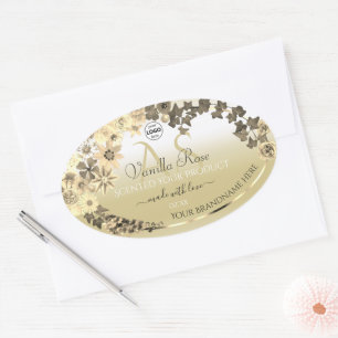 Floral Cream Gold Produit Étiquettes Monogramme et