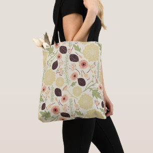 Floral Cream Peach Flowers Tote Bag