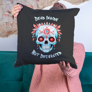 Floral Creepy Sugar Skull Funny Halloween Throw Pillow