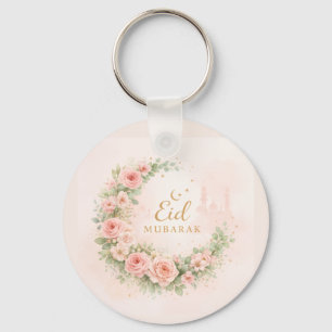 Floral Crescent Eid Mubarak Keychain– Soft Pink & Keychain