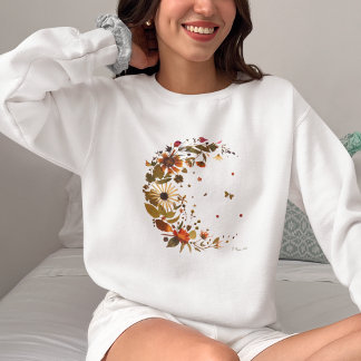 Floral Crescent Moon l Pressed Flower Artwork Sweatshirt