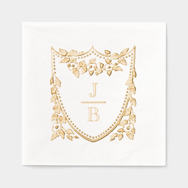 Floral Crest 2 Initial Wedding Monogram #2CA-ND Foil Napkins (Front)