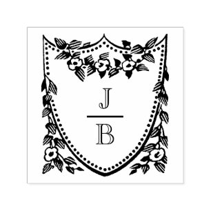 Floral Crest 2 Initial Wedding Monogram #2CA-ND Self-inking Stamp