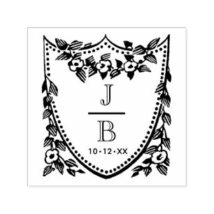 Floral Crest 2 Initial Wedding Monogram #2CA Self-inking Stamp