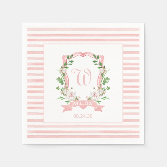 Floral Crest Baby Shower Napkins (Front)
