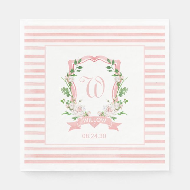 Floral Crest Baby Shower Napkins (Front)