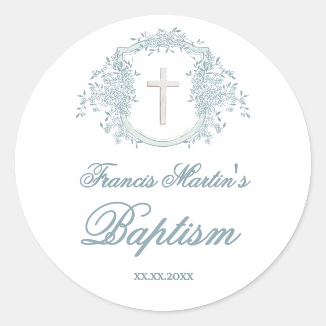 floral crest | Baptism Classic Round Sticker (Front)