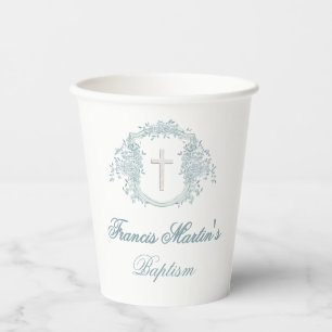 floral crest Baptism Paper Cups