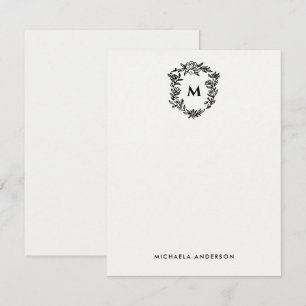 Floral Crest Elegant Monogram & Name Card