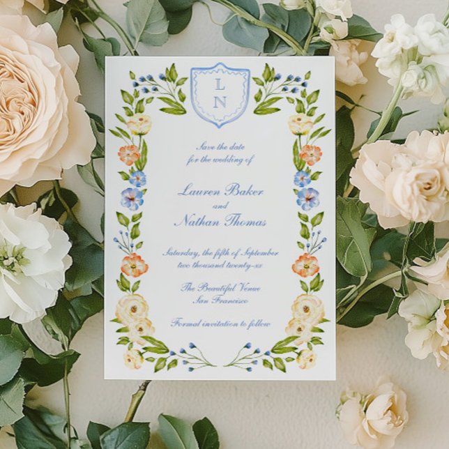 Floral Crest Frame Wedding Save The Date (Creator Uploaded)