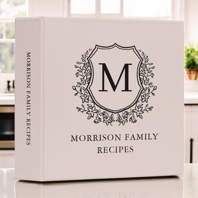 Floral Crest Monogram Blush Pink Family Recipe Binder (Creator Uploaded)