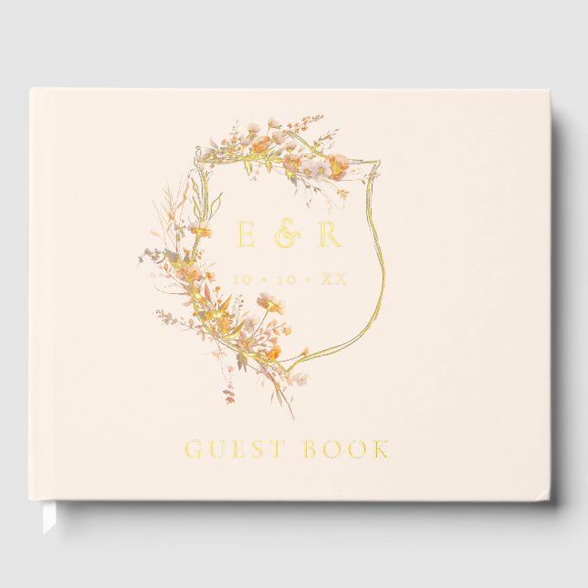 Floral Crest Monogram Fall Wedding Guest Book (Front)