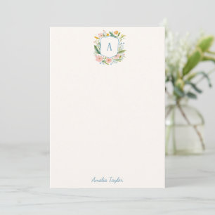 Floral Crest Monogram Personalized Stationery Card