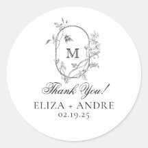 Floral Crest Monogram Thank You Wedding