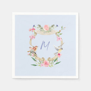 Floral Crest Monogrammed Blue Napkin