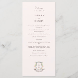 Floral Crest Watercolor Monogram Wedding Program