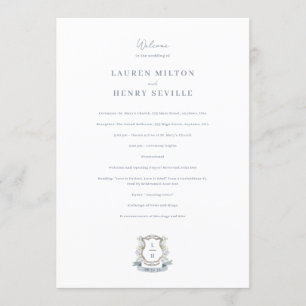Floral Crest Watercolor Monogram Wedding Program