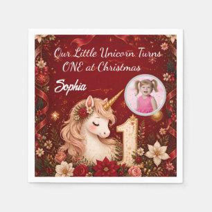 Floral Crimson Unicorn 1st Birthday Christmas Napkin