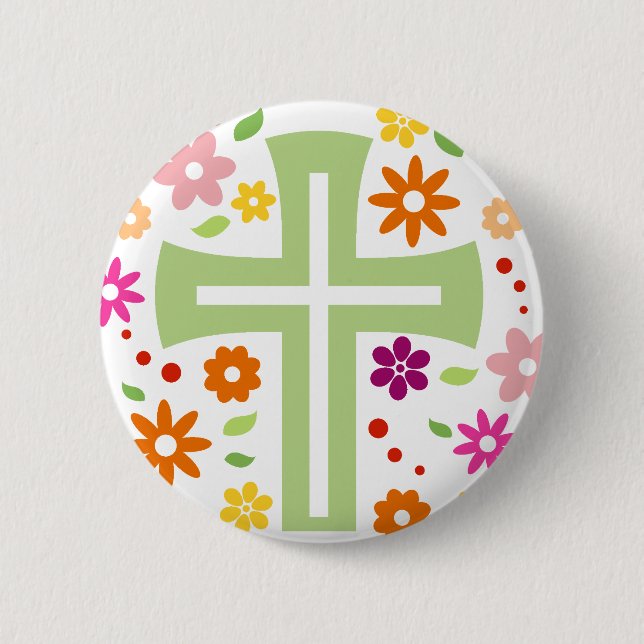 Floral Cross 2 Inch Round Button (Front)
