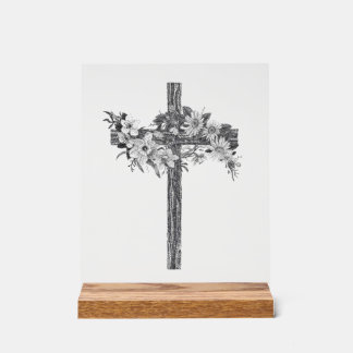 Floral Cross Acrylic Sign