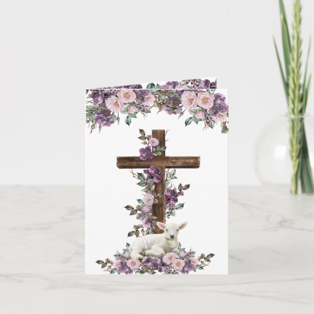 Floral Cross and Lamb Easter Card (Front)