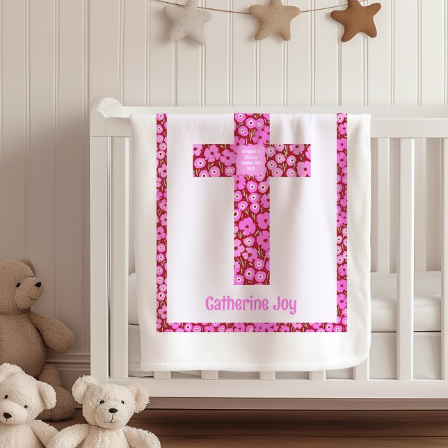 Floral Cross Baptism Baby Blanket Christening Gift (Creator Uploaded)